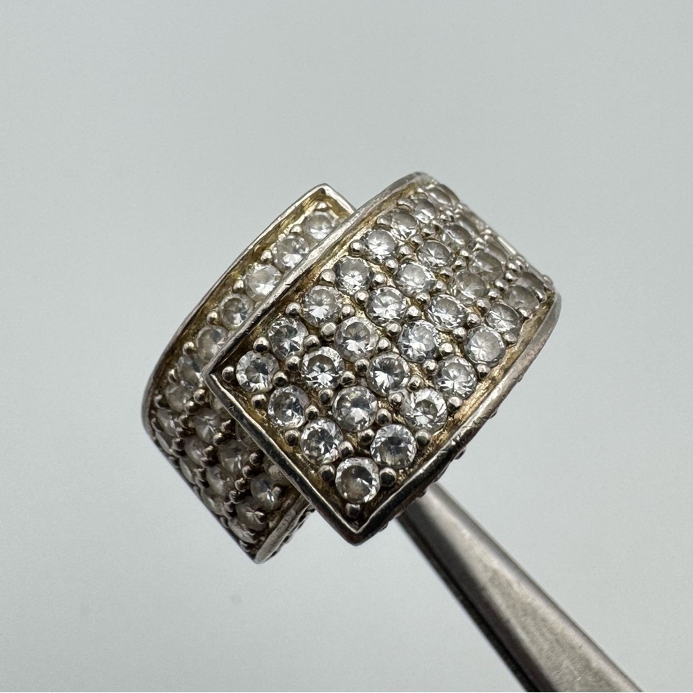 Sterling Silver Pavé CZ Statement Ring | Wide Band Modern Design Size 7